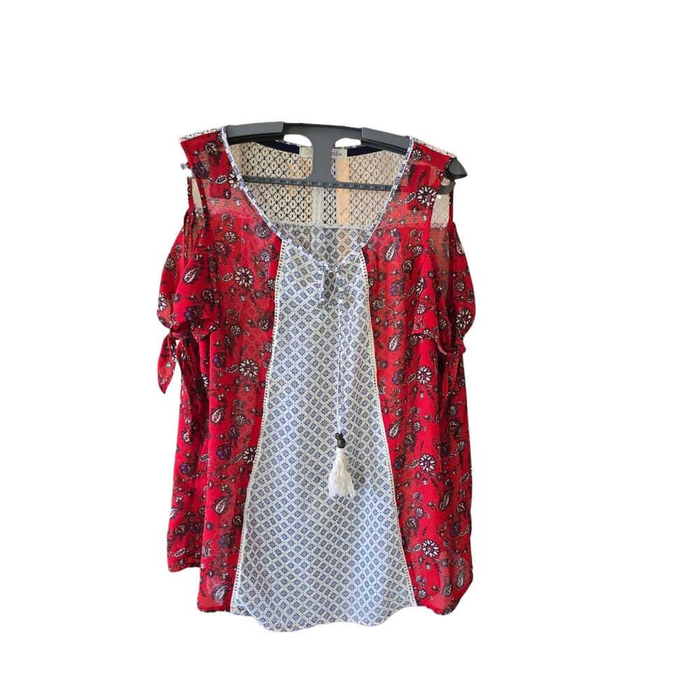 Vintage Rewind Boho Multi Pattern Shoulder Cut Sleeve Size XL